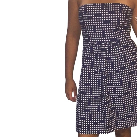 Gap Linen Blend Navy Dot Print Strapless Dress Size 4 NWT - Picture 4 of 9